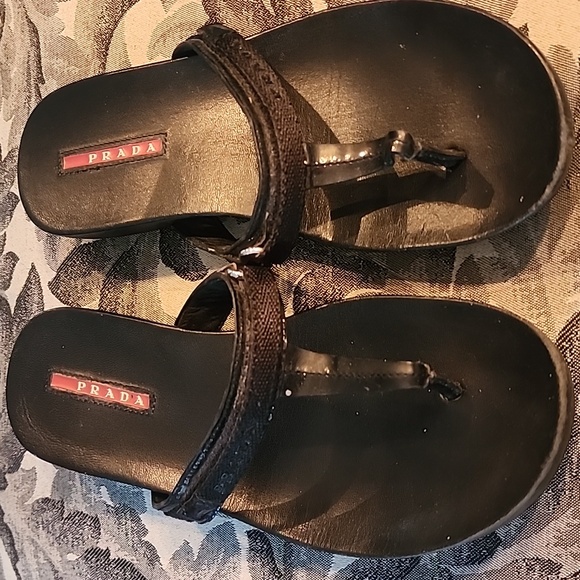 Prada Black Leather Sandals with Strap - Picture 6 of 10